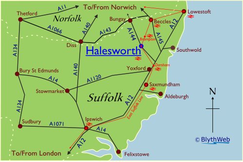 Location of Halesworth in Suffolk